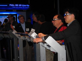 Viewers donned goggles to view Panasonic's 3D screens